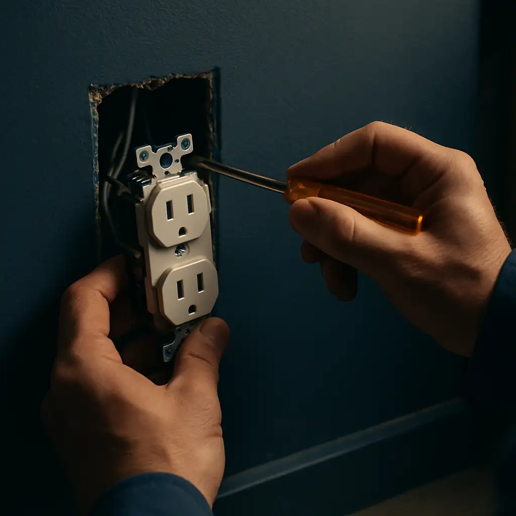 A wall socket being wired in